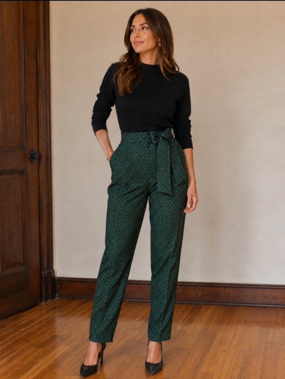 Corey Lynn Calter Tapered Pant Bow Waist embroidered Metallic Floral Anthro
